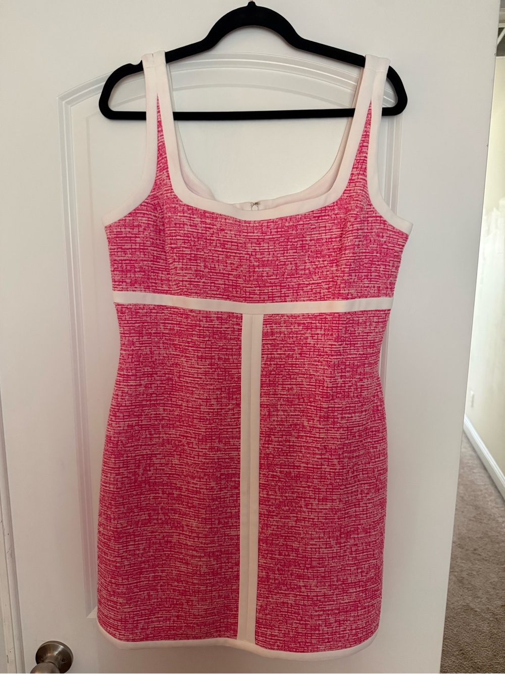 Sleeveless Pink Mini Dress with Cream Trim